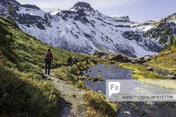Hikers on the trail in Mount Baker National Park USA