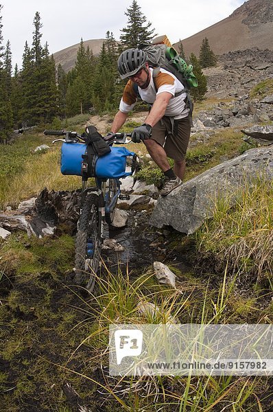 Mountain bike touring near Lorna Lake  Spruce Lake Protected Area  South Chilcotin Mountains. British Columbia  Canada