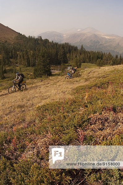 Mountain bike touring in Elbow Pass. Spruce Lake Protected Area  South Chilcotin Mountains  British Columbia  Canada