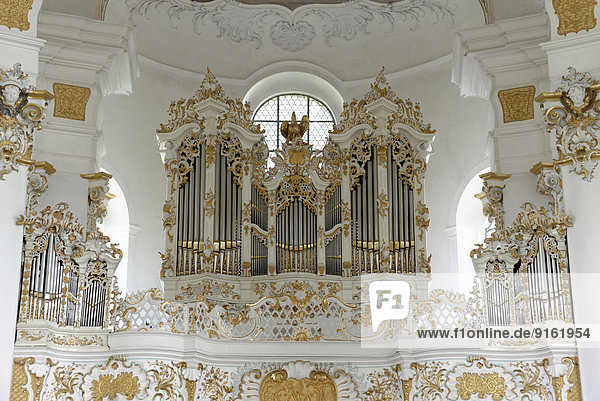 Orgel  Wieskirche oder Wallfahrtskirche zum Gegeißelten Heiland  UNESCO-Weltkulturerbe  Wies  Steingaden  Pfaffenwinkel  Bayern  Deutschland