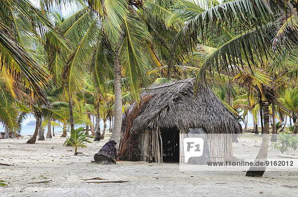 Hut of the Kuna Indians  tropical island  Chichime Cays  San Blas Islands  Panama