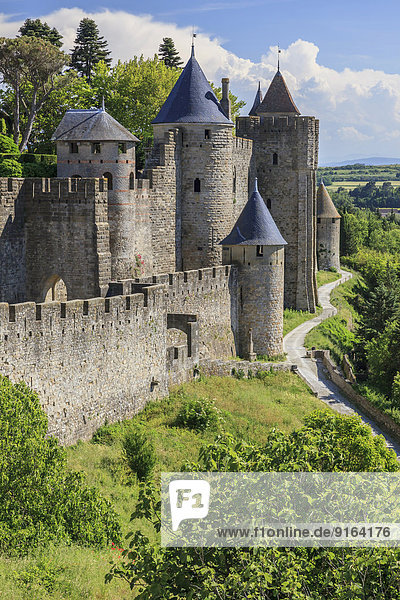 Chateau Comtal  Mittelalterliche Festungsanlage Carcassonne  Cite de Carcassonne  Carcassonne  Département Aude  Languedoc-Roussillon  Frankreich