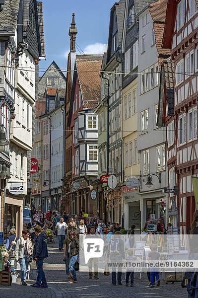 Street scene in the pedestrian zone  historic centre  Marburg  Hesse  Germany