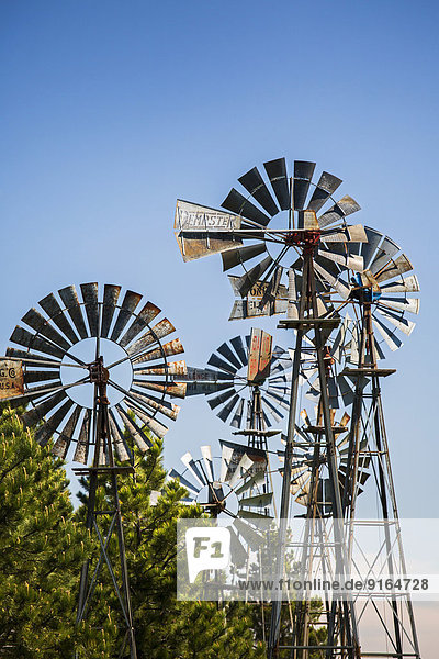 Vintage windmills  Bowman  North Dakota  United States