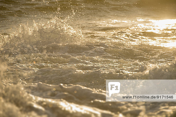 Australia  New South Wales  Tweed Shire  splashing breakwater at the shore of Hastings Point in the first morning light