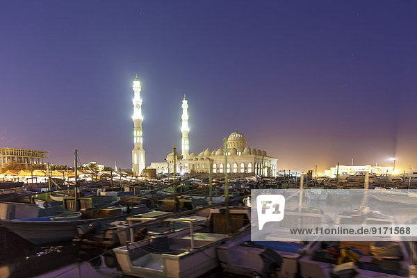 Egypt  Hurghada  view to El Mina Mosque at evening twilight