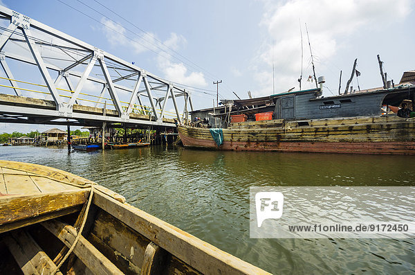 Indonesia  Riau Islands  Bintan Island  Bridge  Fishing boats