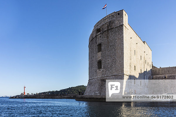 Croatia  Dubrovnik  Harbor exit and fortress St Ivan