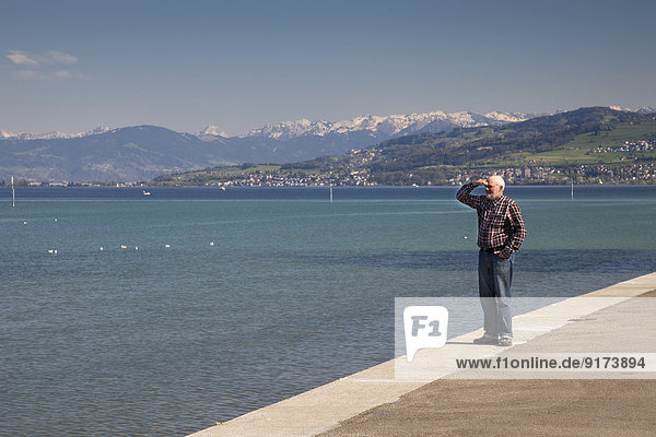 Schweiz  Thurgau  Arbon  Ein älterer Mann an der Seepromenade
