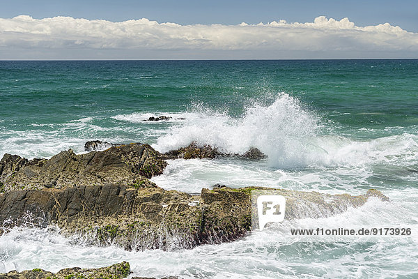 Australia  New South Wales  Byron Bay  Broken Head nature reserve waves breaking on rocks