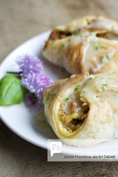 Vegetable Wellington with rice and vegetables filling