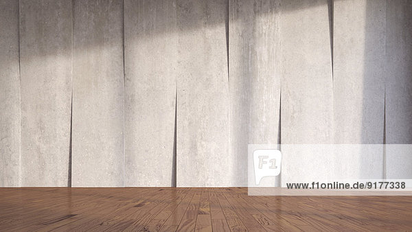 Betonwand und Holzfußboden  3D-Rendering