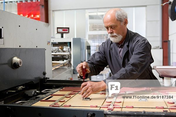 Ingenieur bei der Reparatur von Produktionsmaschinen in der Kartonfabrik