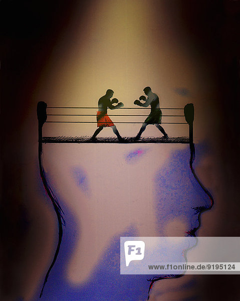 Zwei Männer boxen in dem Kopf eines Mannes