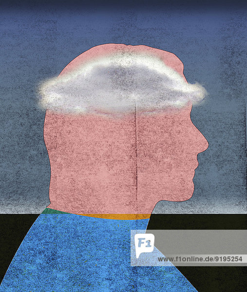 Mann mit Kopf in den Wolken