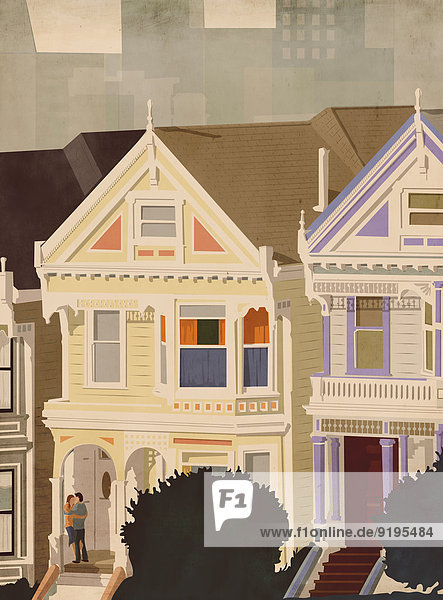 Vereinigte Staaten von Amerika USA umarmen Wohnhaus streichen streicht streichend anstreichen anstreichend Vordach San Francisco