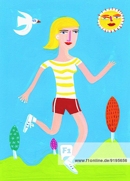 Frau joggt an einem sonnigen Tag