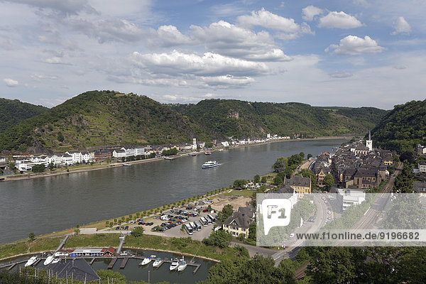 Rheintal mit St. Goar und St. Goarshausen  Unesco-Welterbe Oberes Mittelrheintal  Rheinland-Pfalz  Deutschland
