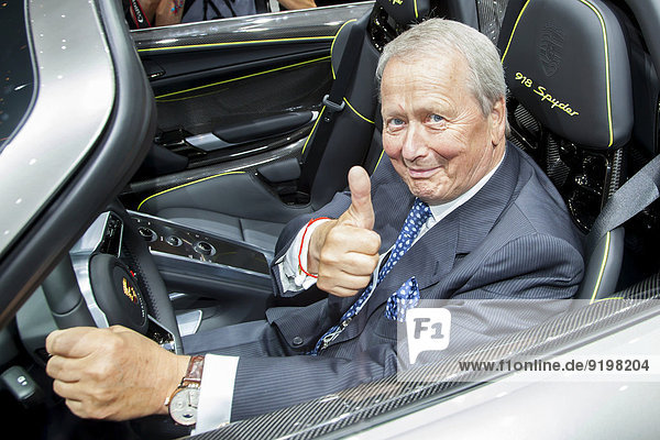 Wolfgang Porsche  Chairman of the Board of Porsche AG  Porsche 918 Spyder  Group Night of the Volkswagen AG at the 65th International Automobile Exhibition IAA 2013  Frankfurt am Main  Hesse  Germany