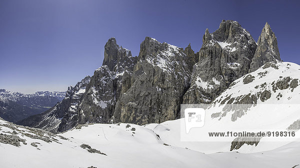 The Pala group  or Pale di San Martino  from Pradidali Hut  Dolomites  Trentino  Italy