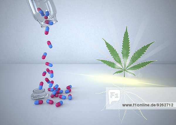 Pillen und Cannabisblatt  Illustration