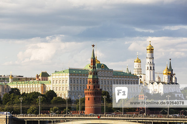 Russia  Moscow  Kremlin wall with towers and cathedrals