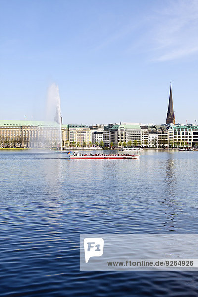 Germany  Hamburg  Inner Alster and Alster fountain  Excursion boat