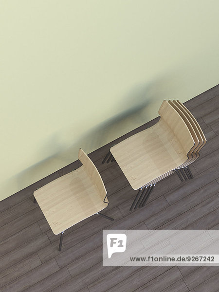 Zwei Stapel Stühle auf Eichenholzboden  3D Rendering