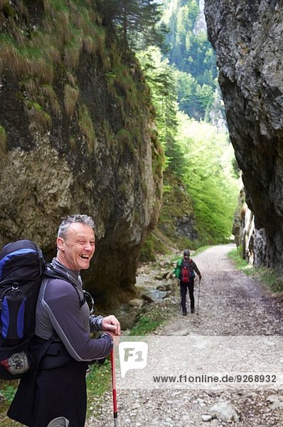 Two men hiking  Bucegi Mountains  Transylvania  Romania