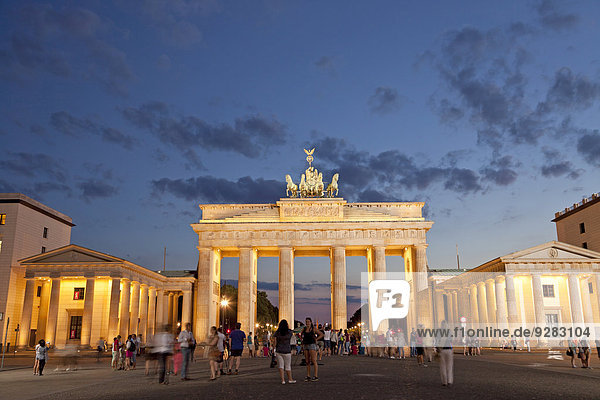 The illuminated Brandenburg Gate on Pariser Platz  Berlin  Germany