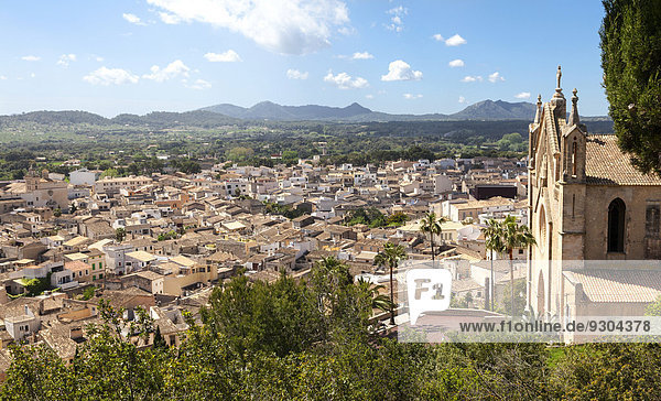 View of the town of Arta with the parish church Transfiguració del Senyor  Arta  Majorca  Balearic Islands  Spain