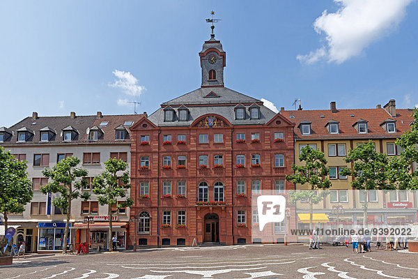 Europe  Germany  Rhineland-Palatinate  Pirmasens  castle square  old city hall  architecture  trees  buildings  constructions  plants  place of interest  tourism  towers  clocks  watches  people  persons  shops  museum