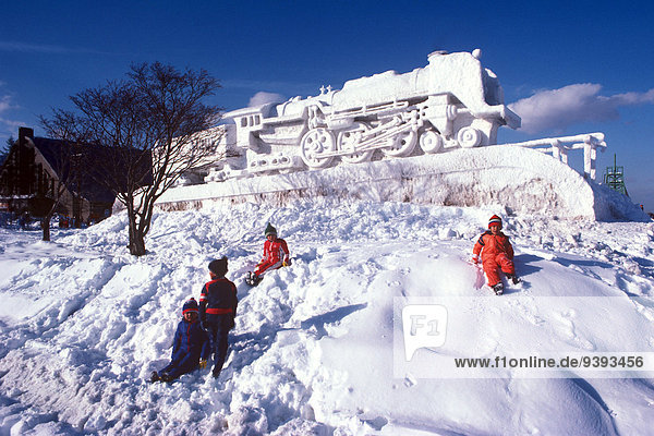 Children Playing at Snow Sculpture  Sapporo  Japan