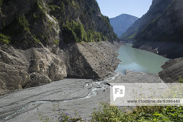 Calfeisental  reservoir  empty  Gigerwald  water  SG  canton St. Gallen  energy  Switzerland  Europe
