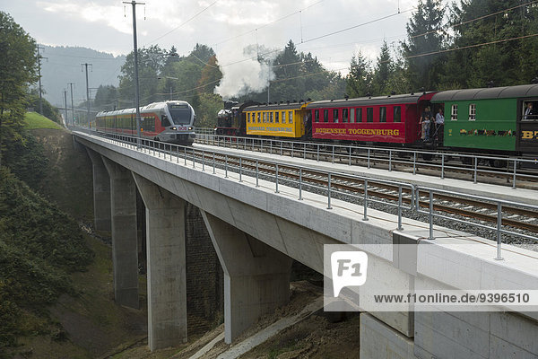 SOB  Kirchtobelviadukt  Herisau-Schachen  railway  train  railroad  bridge  steam  vapor  canton  Appenzell  Ausserrhoden  Switzerland  Europe