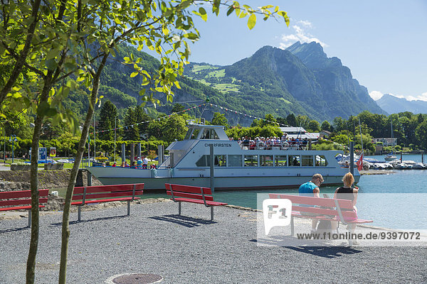 Walensee  harbour  port  Weesen  ship  boat  ships  boats  lake  lakes  SG  canton St. Gallen  Switzerland  Europe