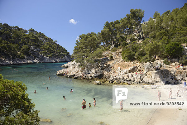 Europe  France  Provence-Alpes-Côte d'Azur  Provence  Cassis  Calanque  Port Pin  bay  Mediterranean  coast  beach  people  water  inlet