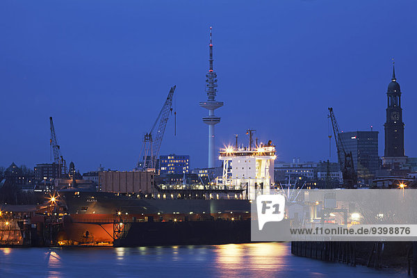 Container terminal Hamburg at night  Germany