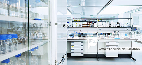 Cabinet  shelves and equipment in laboratory
