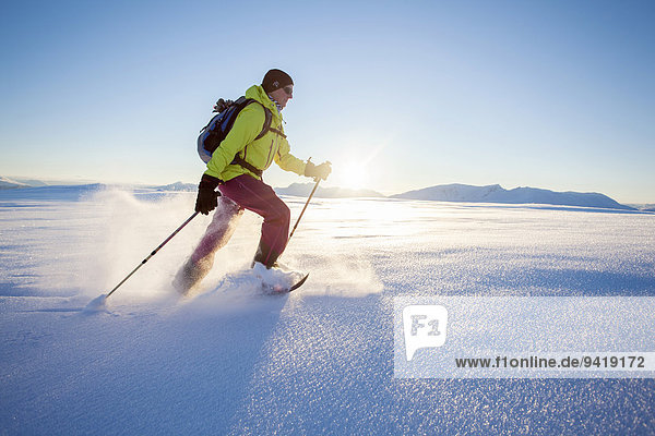 Schneeschuhgeher am Rodtinden  Kvaloya  Tromsø  Troms  Norwegen