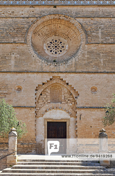 Entrance to the Church Esglèsia Sant Pere  Petra  Majorca  Balearic Islands  Spain