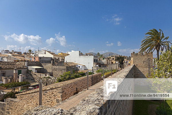 Stadtmauer und Dächer der Altstadt  Alcudia  Mallorca  Balearen  Spanien