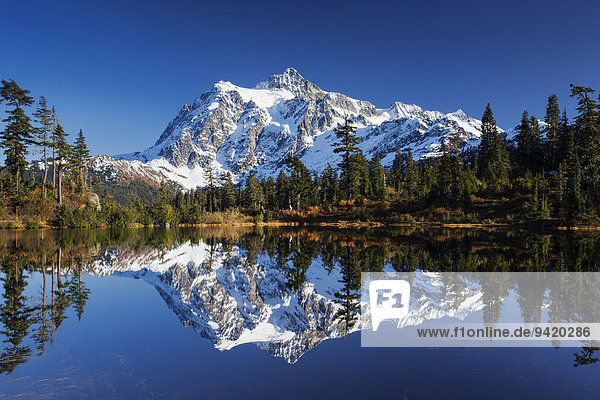 Picture Lake und Mount Shuksan in den Northern Cascades  Rockport  Washington  USA