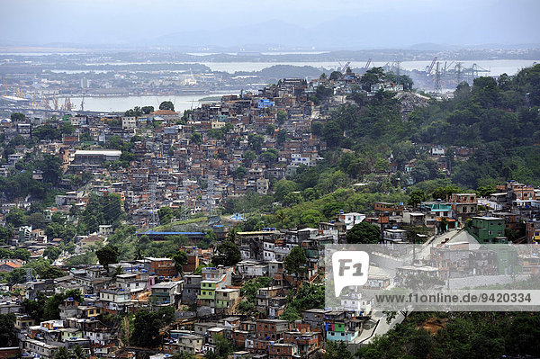 Slums  favelas  on mountain slopes  Rio de Janeiro  Brazil