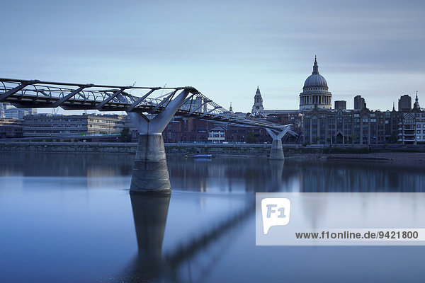 Millenium Bridge  River Thames and St Paul's Cathedral  London  England  United Kingdom