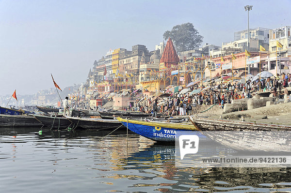 Boats on the Ganges  Varanasi  Benares  Uttar Pradesh  India