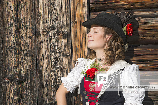 Young woman in traditional costume  Tyrolean traditional costume typical for the region Achensee  Pertisau am Achensee  Tyrol  Austria