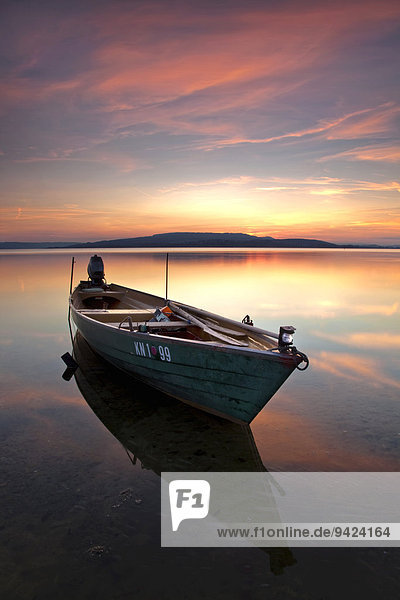 Fishing boat on the Reichenau island at Lake Constance at sunset  Baden-Wuerttemberg  Germany