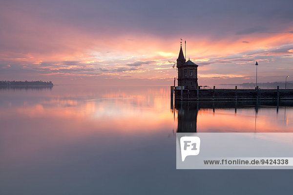 Early morning mood with Imperia at the port of Konstanz  Lake Constance  Baden-Wuerttemberg  Germany  Europe