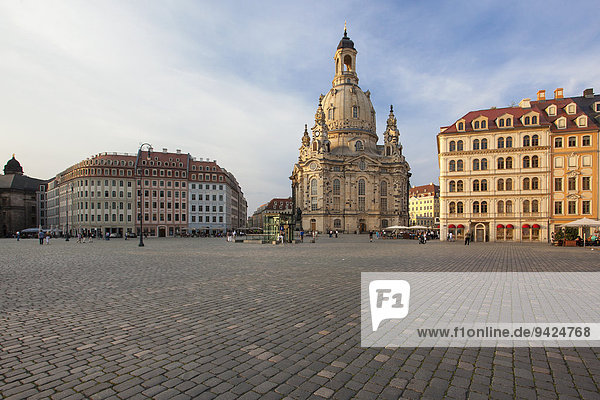 Evening mood in the town centre of Dresden with Frauenkirche  Church of Our Lady  Saxony  Germany  Europe  PublicGround